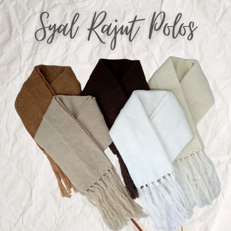 Syal Rajut Dewasa Scraf Umroh Haji Polos Syal Leher Panjang
