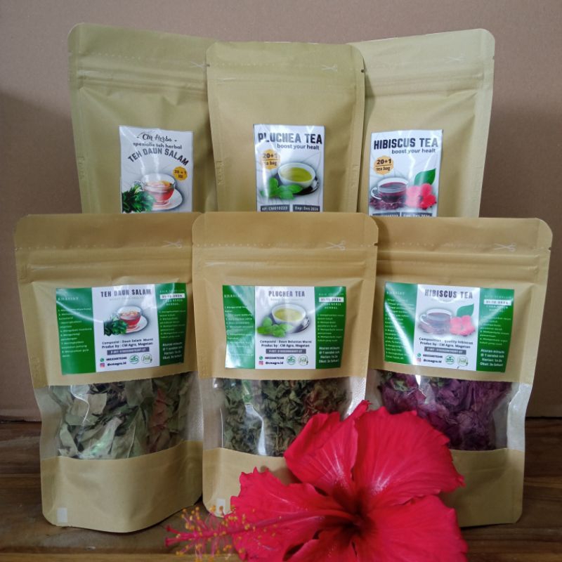 

Paket Teh Cantik luar dalam, hibiscus tea, pluchea tea, bayleaf tea