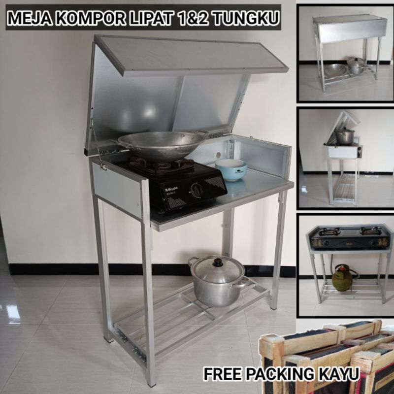 MEJA KOMPOR LIPAT 1&2 TUNGKU ALUMINIUM/FREE PACKING KAYU