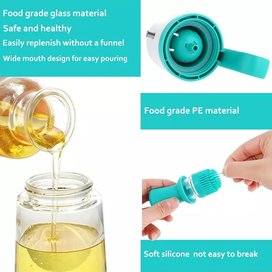 BOTTLE OIL WITH BRUSH 2in1 550ml Bahan Kaca Food Grade XK16