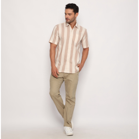 Kemeja Motif Salur Pria Lengan Pendek Katun Oxford Kemeja Pria KM8
