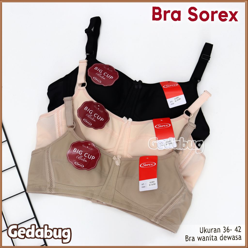 Sorex Bra 01005 Big Cup | Bra wanita dewasa Busa tipis tanpa Kawat Kait 2 | Gedabug