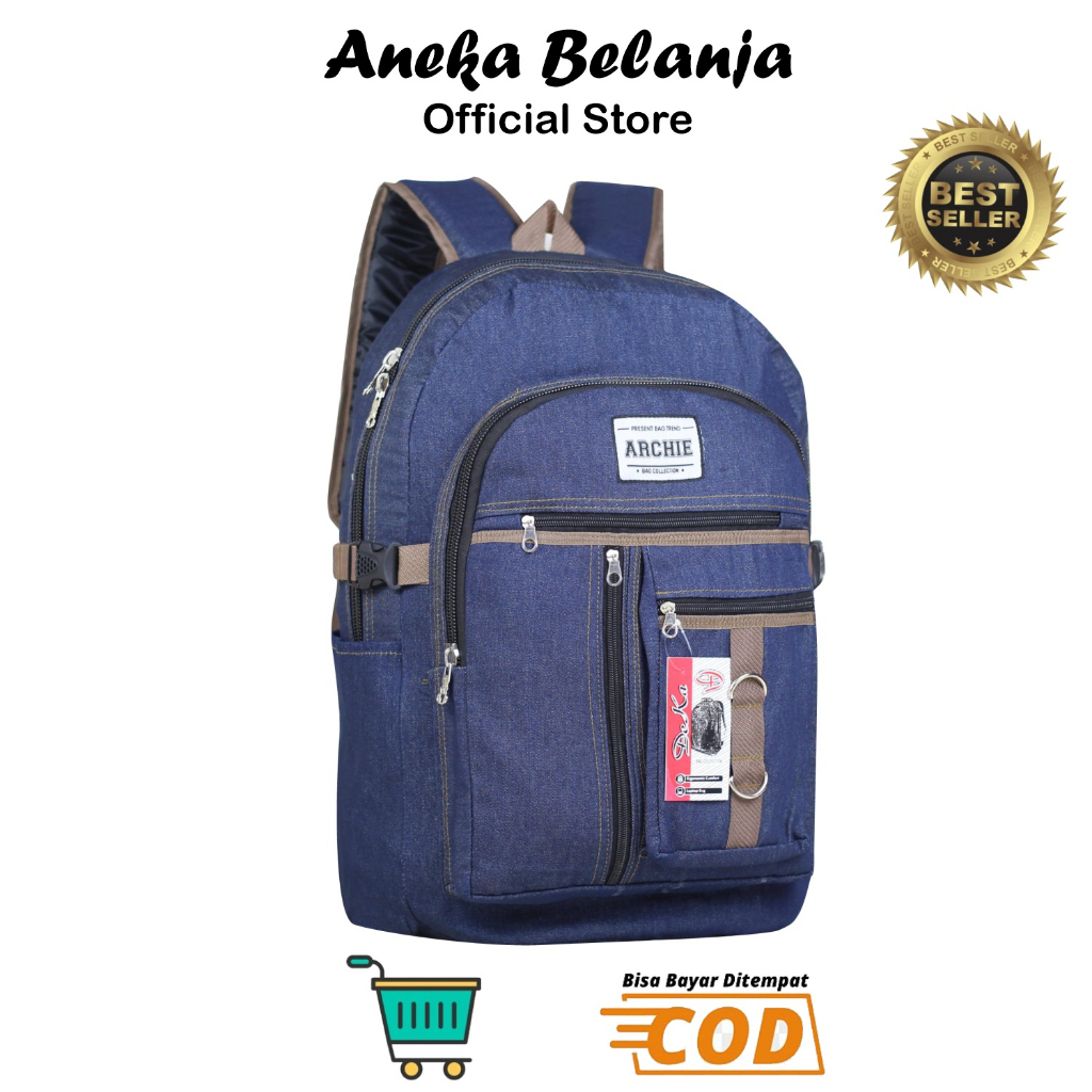ANEKA - Tas Denim Ransel Pria Distro Levis Archie Warna Navy Backpack Cowok Sekolah Kuliah Kerja Bahan Kanvas Tebal Kuat Tas Laki Laki Hangout Mudik Camping Harga Termurah Terlaris Berkualitas