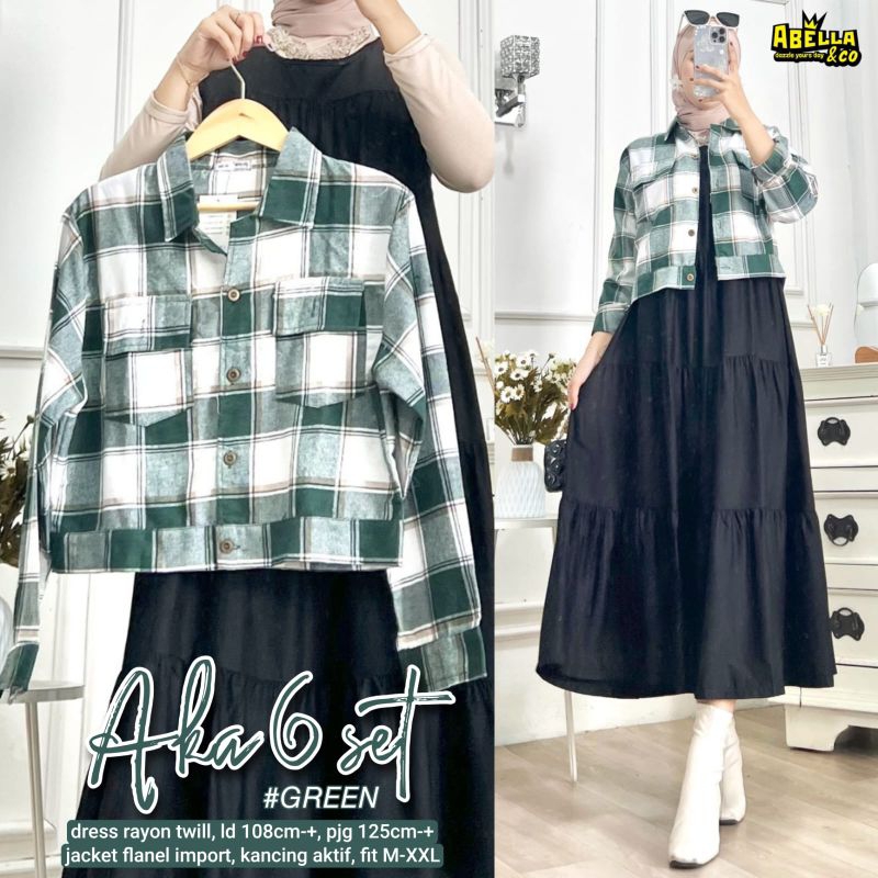 AKA 6 SET BY ABELLA/INNER GAMIS + OUTER  KEMEJA JACKET OUTER FLANEL KOTAK-KOTAK IMPORT HALUS NYAMAN/