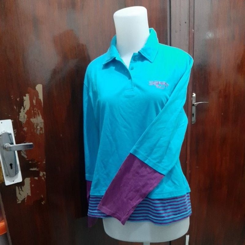 PL kaos kemeja esprit golf lengan panjang wanita