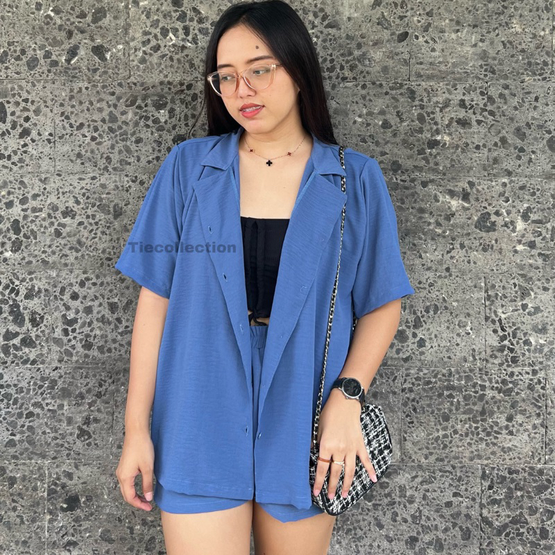 Cecilia Set / Setelan Celana Kemeja Lengan Pendek Polos Basic Shirt Oversize Wanita