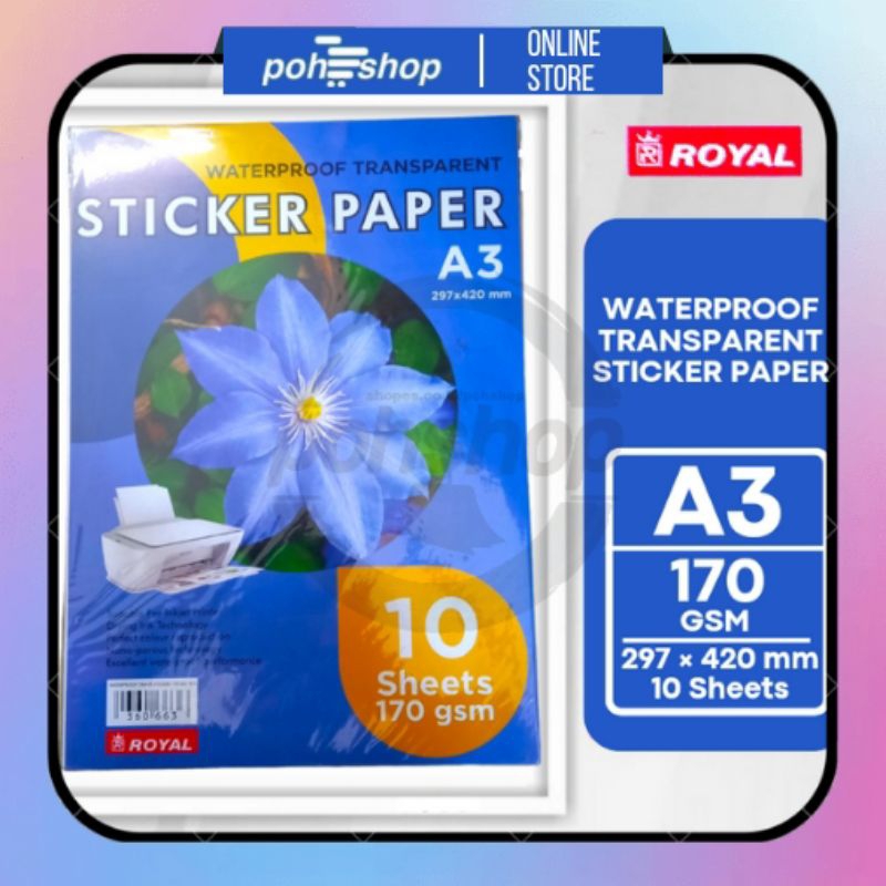 

Royal_Waterproof Transparent Sticker Paper A3/170gsm 10s