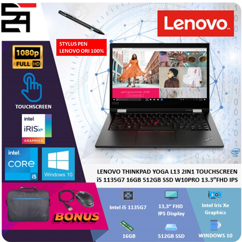 Lenovo Thinkpad Yoga L13 2IN1 Touch i5 1135G7 16GB 512GB SSD W10 Pro 13.3 Inchi FHD