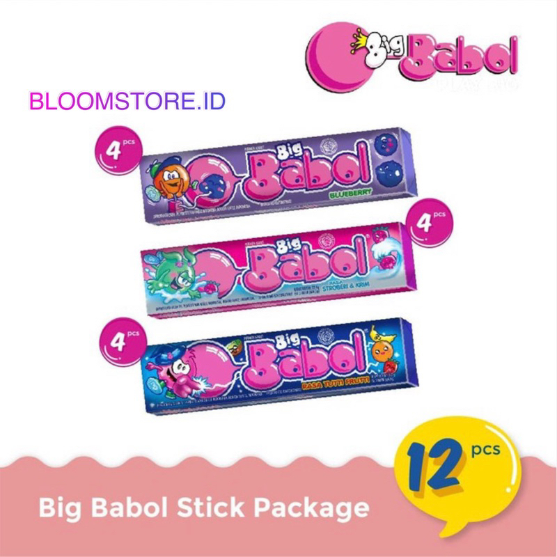 BIG BABOL Permen Karet 1 Hanger Renceng x 12 Stick Aneka Buah Stik Bubble Gum Buble Bubel Bigbabol