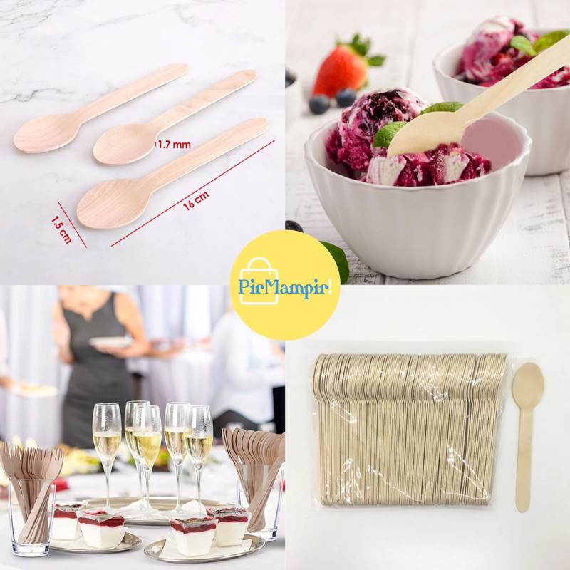 50 PCS ECO-FRIENDLY WOODEN SPOON - Eceran 50 biji Sendok Kayu 16 cm Alat Makan Ecer Portable Bahan Premium Kualitas Food Grade Ramah Lingkungan Tekstur Halus Cutlery Sekali Pakai Praktis