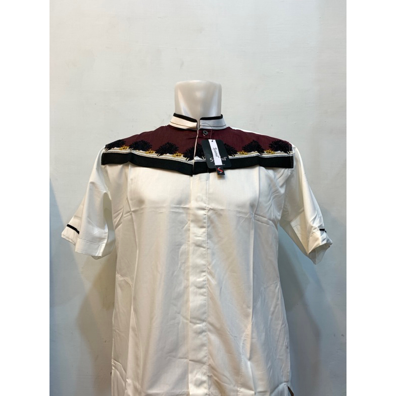 Busana Muslim Pria Dewasa | Koko Kemko Putih Motif Syamil Bahan Katun Import