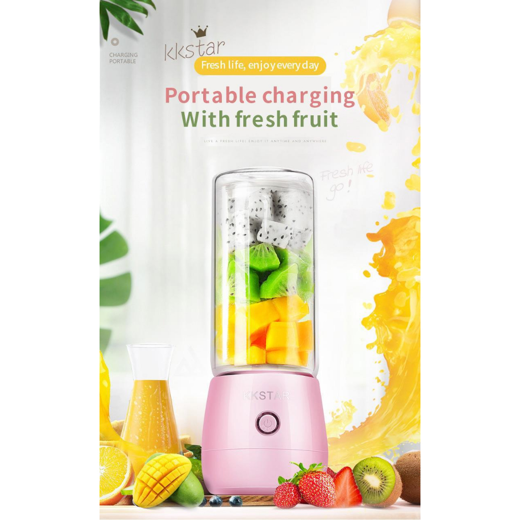 Portable Blender TANPA KABEL /Juicer 450ML ORIGINAL PREMIUM - Warna Merah Muda