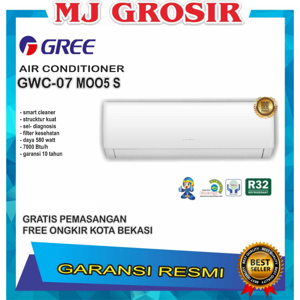 AC GREE GWC 07 MOO5S 3/4PK + PASANG R32 STANDARD SUPER COOL