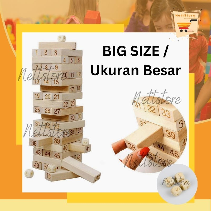Permainan Mainan Balok Susun Kayu Angka Edukatif Edukasi Dadu Ukuran Besar