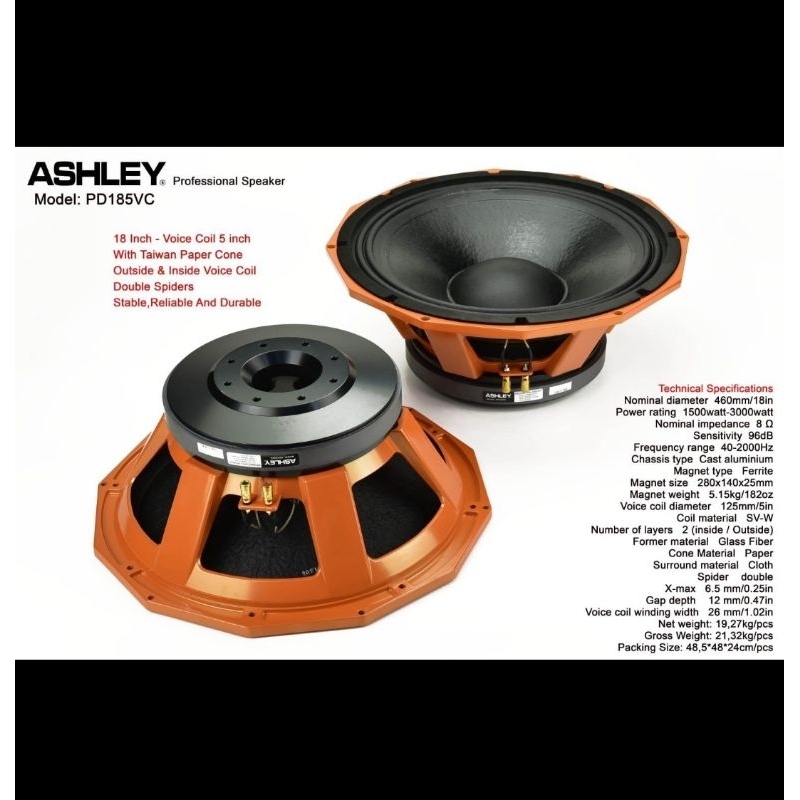 KOMPONEN SPEAKER ASHLEY PD185VC PD185 VC 18INCH SUBWOOFER COIL 5IN ORIGINAL