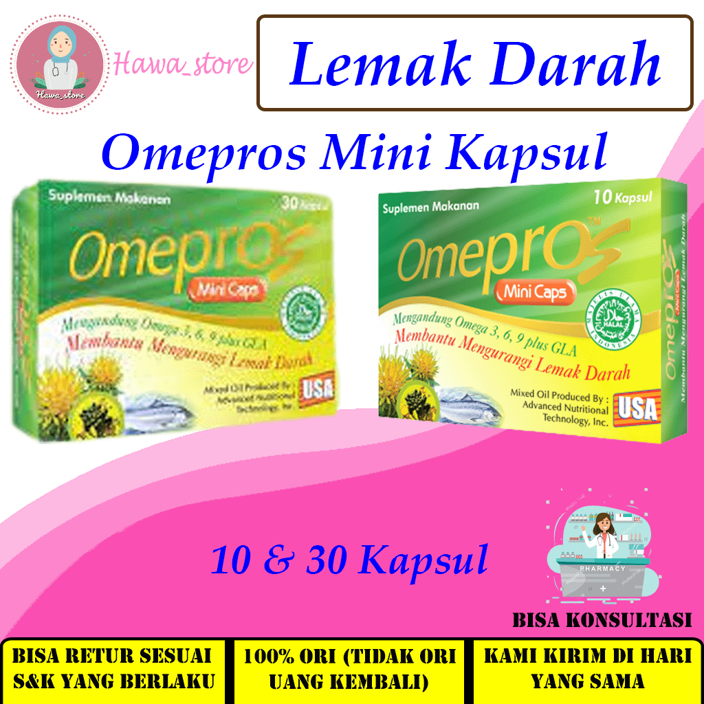 Omepros Mini 10 & 30 Kapsul / Obat / Suplemen Makanan / Omega 3 / Kolesterol / Jantung / Lemak Darah