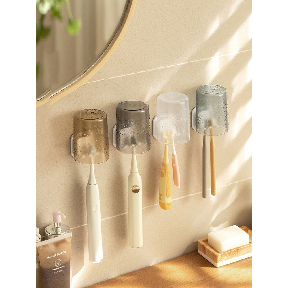 2 in 1 PREMIUM HIGH QUALITY Penyangga Sikat Gigi dan Gelas Tempel Dinding Hook Serbaguna - HW114