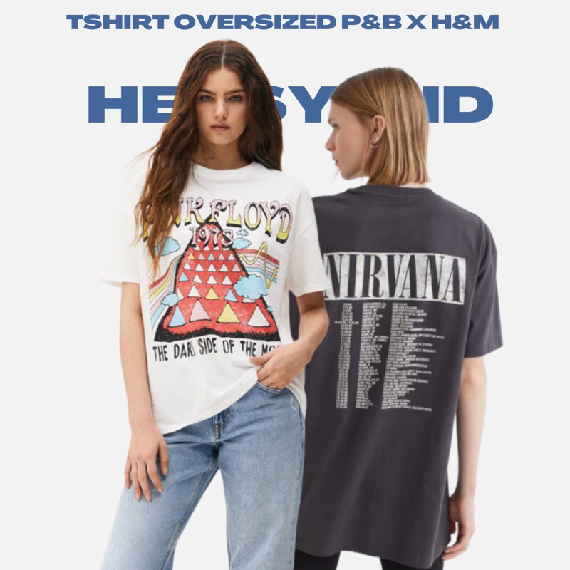 [ORIGINAL TSHIRT BRANDED] PULLANDBEA* / H*M Tshirt Kaos Oversize Nirvana BLACKWASH VINTAGE / Pink Fl