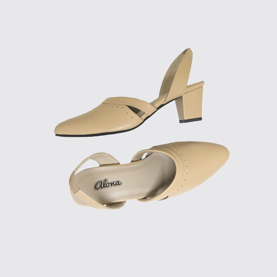 Qeis Mules Beige - Sepatu Sandal Wanita (Ukuran Besar Kaki Jumbo) Heels Formal Pesta Ori