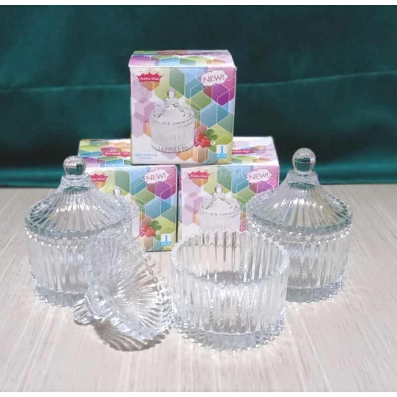 Toples Tempat Permen Kaca Kristal Candy Mini Pot Astra Blue