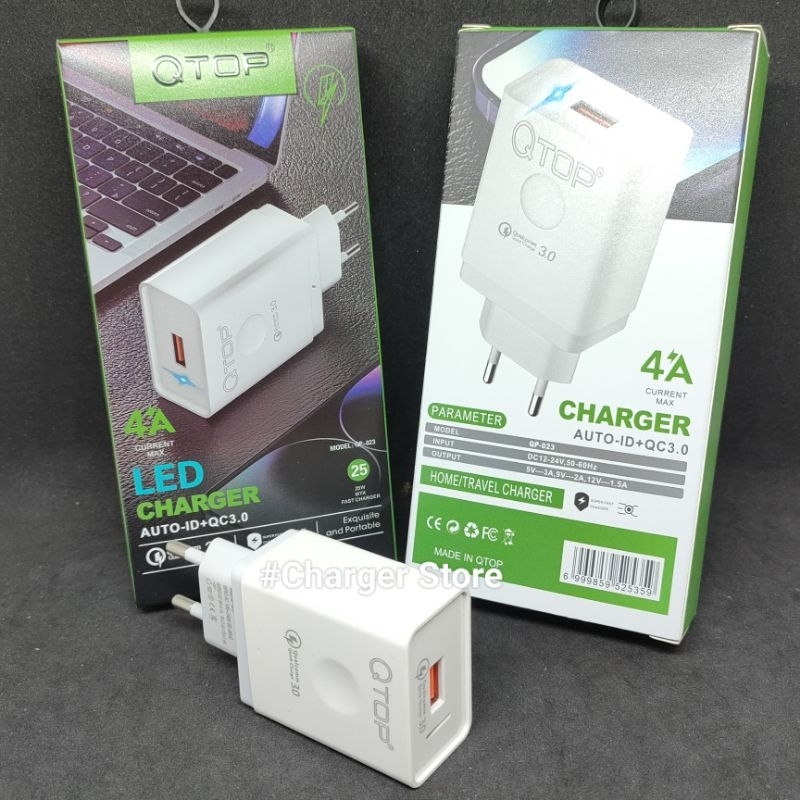 Adaptor Batok Charger LED QTOP 25W Fast Charging 5V 4.1A Auto ID