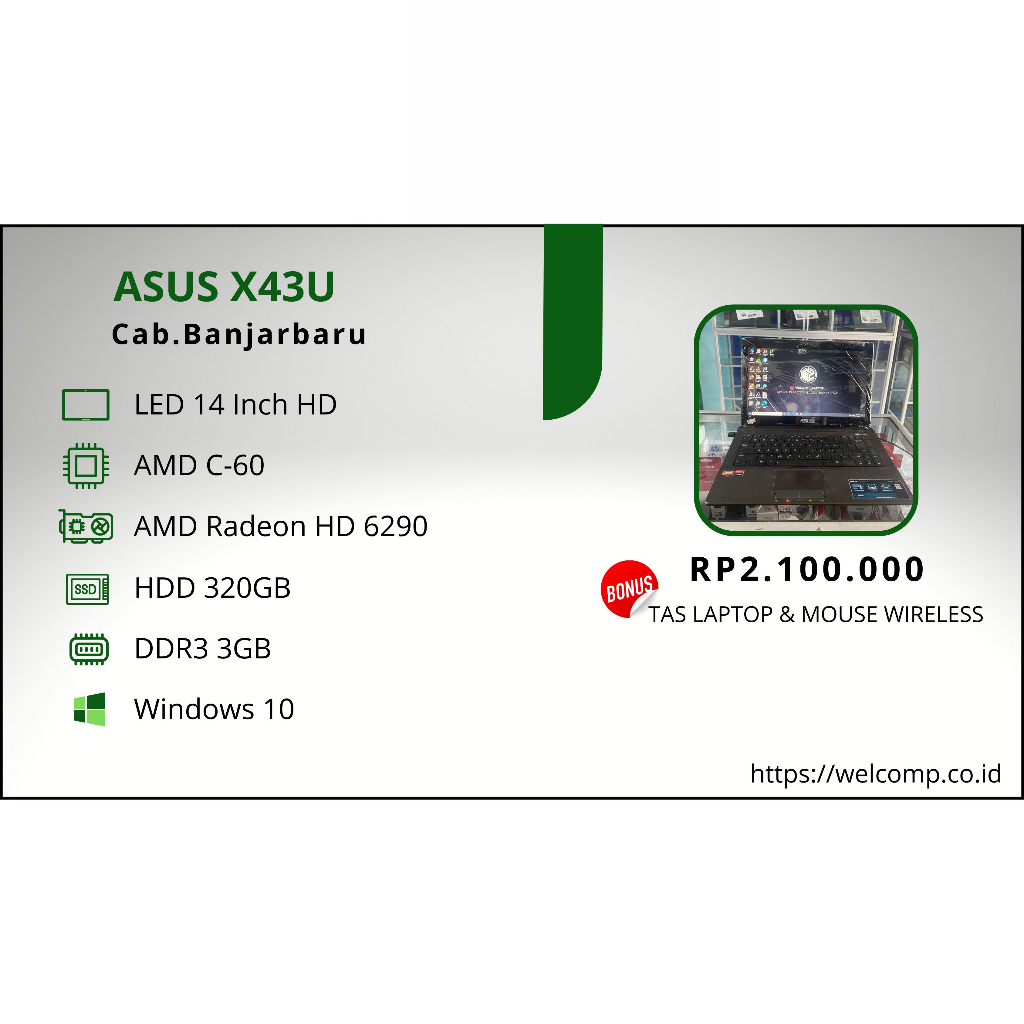 Laptop 2ND Asus X43U Second Bergaransi 1 Tahun