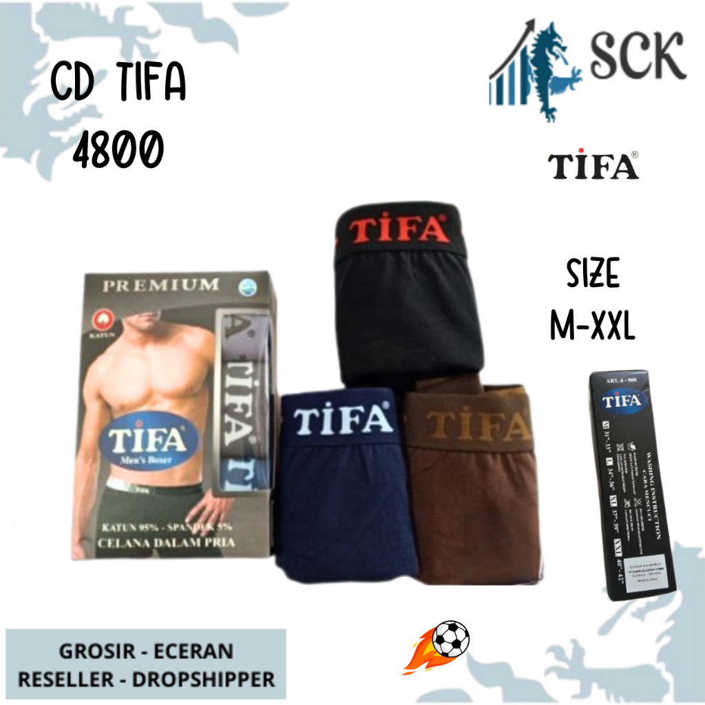 [ISI 3] Celana Dalam Pria TIFA 4800 / CD Model BOXER Bahan Katun Halus / Pakaian Dalam Cowok - TIFA 4-800 Premium - model Sporty katun SIZE M L XL - sckmenwear GROSIR