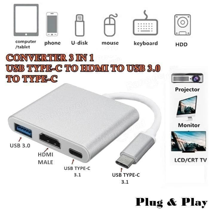 USB-C to HDMI / USB 3.0 / Type C Multiport Adapter Digital Converter