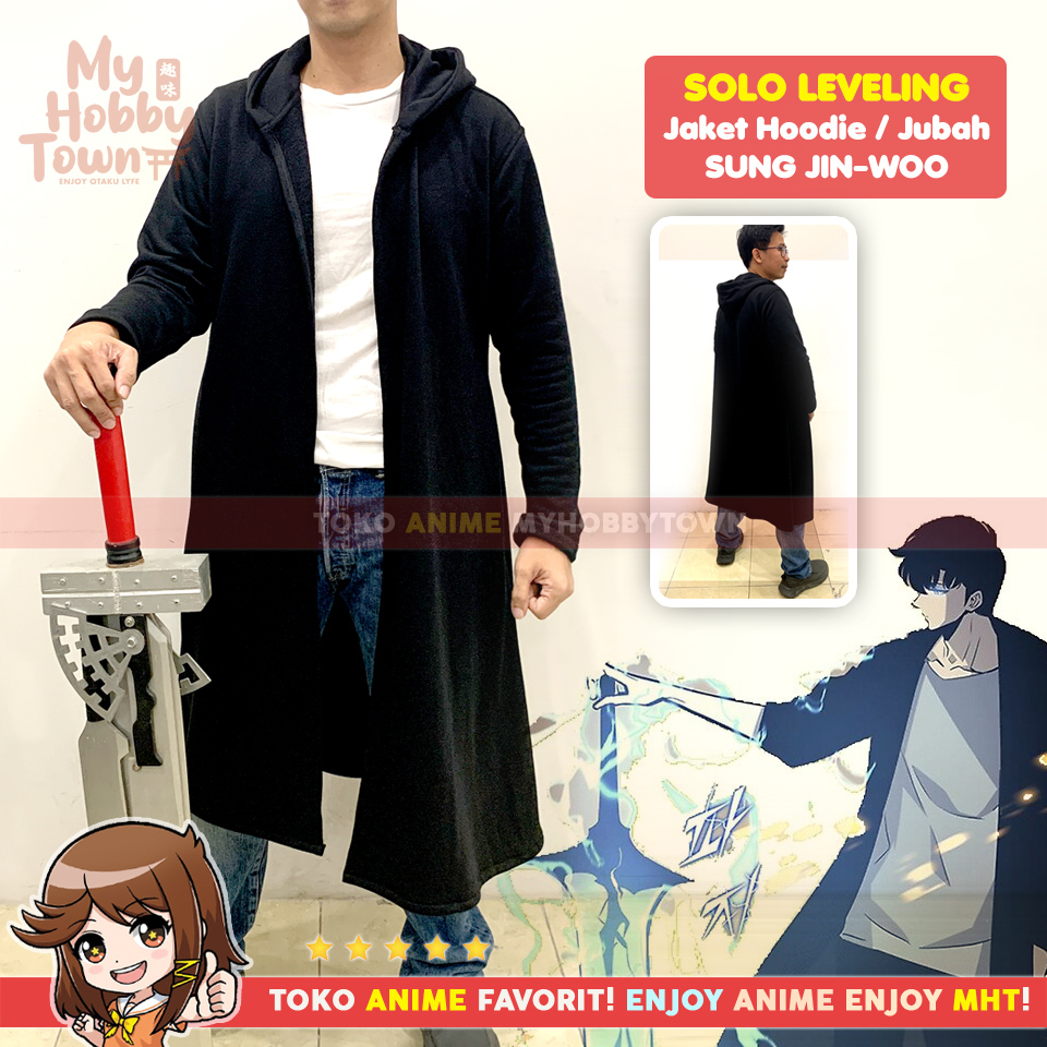 Jaket Hoodie Solo Leveling Jubah Sung Jin-Woo Cosplay Anime Black Manhwa Sung Jinwoo