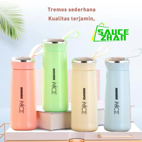 Botol Minuman Kaca Nice 400ML Cover Plastik Cantik Tumblr Botol / Botol Minuman Kaca Untuk MInuman Dingin dan Panas