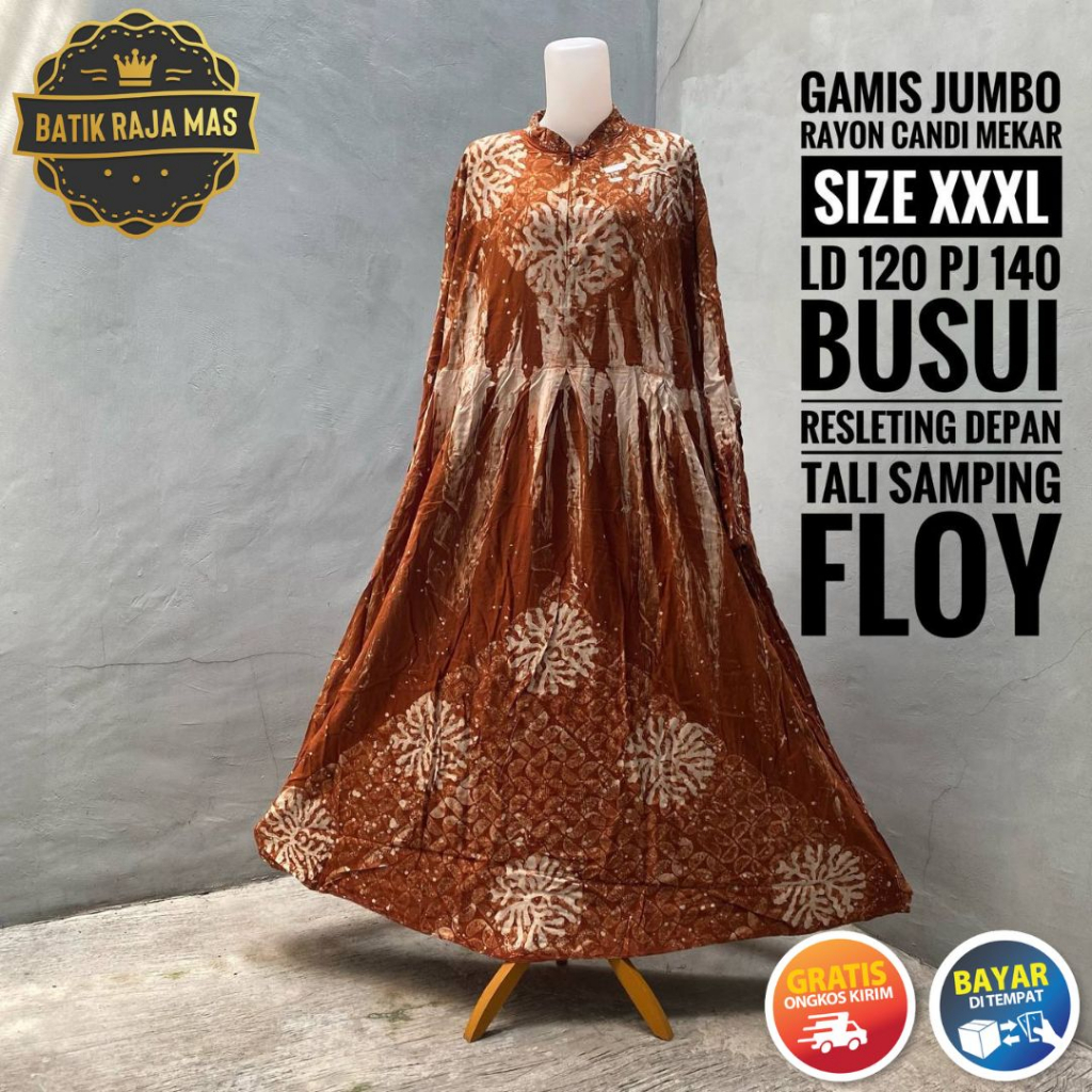 Gamis Wanita Elegan Jumbo Kekinian Terbaru Modern Rayon Ori Candi Mekar Busui Friendly Resleting Dep