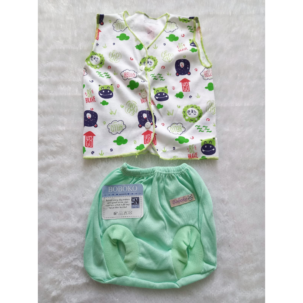 BOBOKO SETELAN Baju Bayi Newborn Sleeveless Motif Happy Animal 0-3 bulan