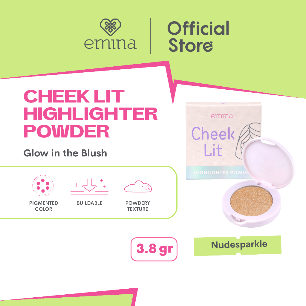 Emina Cheek Lit Highlighter Powder Nudesparkle 3.8 g - Creamy Texture dengan Micro Pearls Glitter