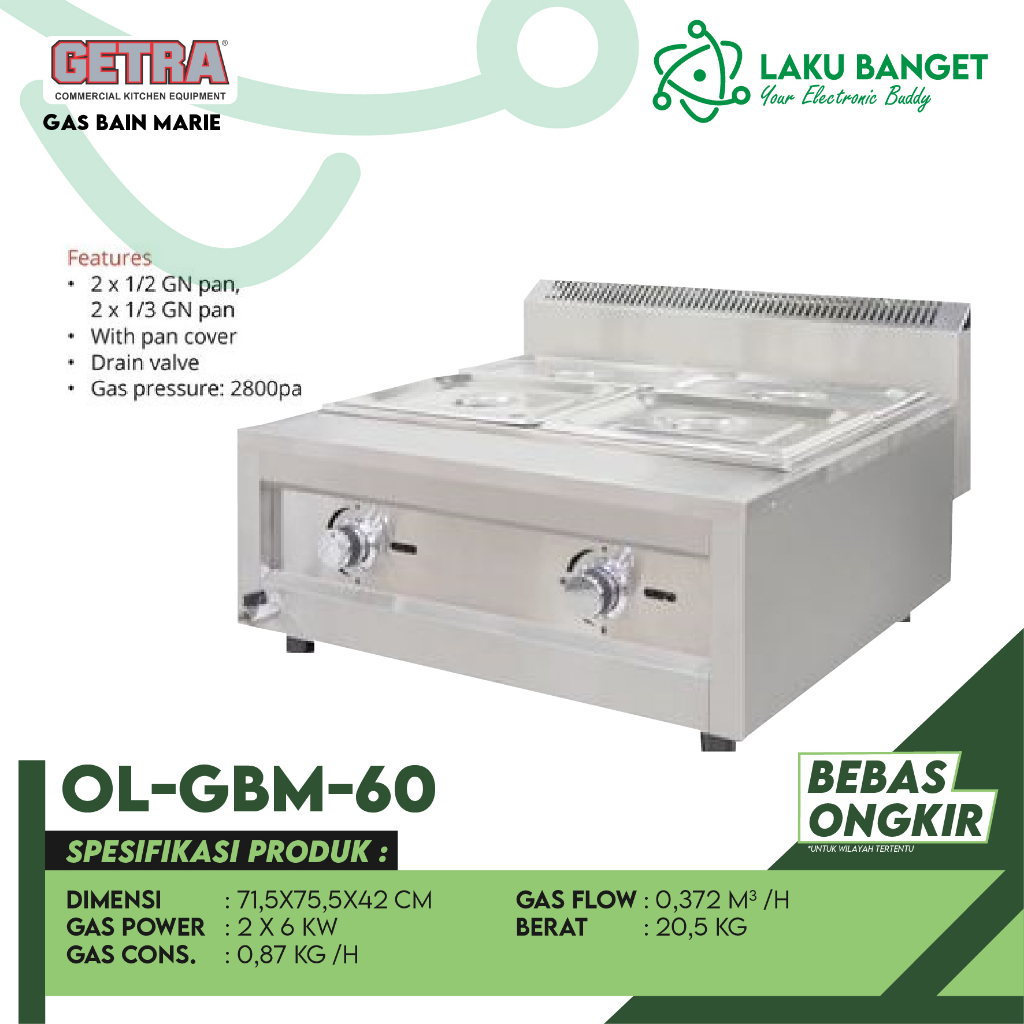 GETRA Gas Bain Marie OL-GBM-60 / OL GBM 60 / OLGBM60