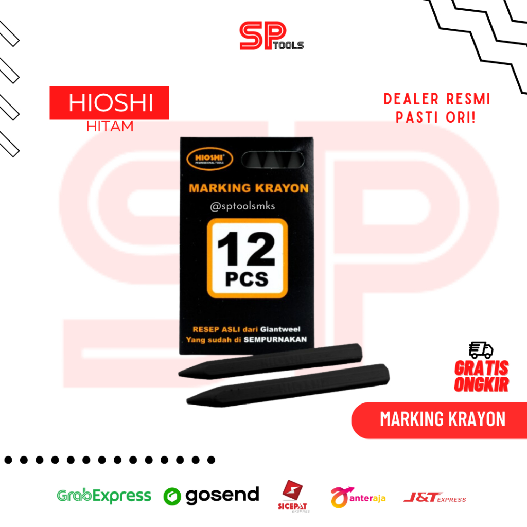 KRAYON MARKING KAPUR CRAYON KAYU BESI KACA HITAM 12PCS HIOSHI GIANTWELL