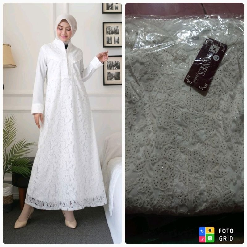 Gamis Agnes putih mewah/Gamis lebaran/Umroh