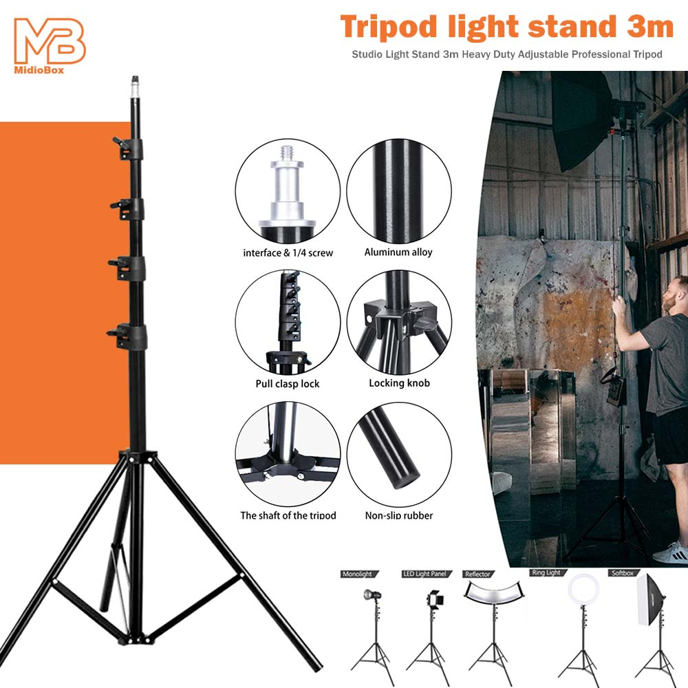 Portable Tripod Light Stand Studio Foto Stand Lampu Led Tripod Stand Kamera Midio Tinggi Max 3 Meter