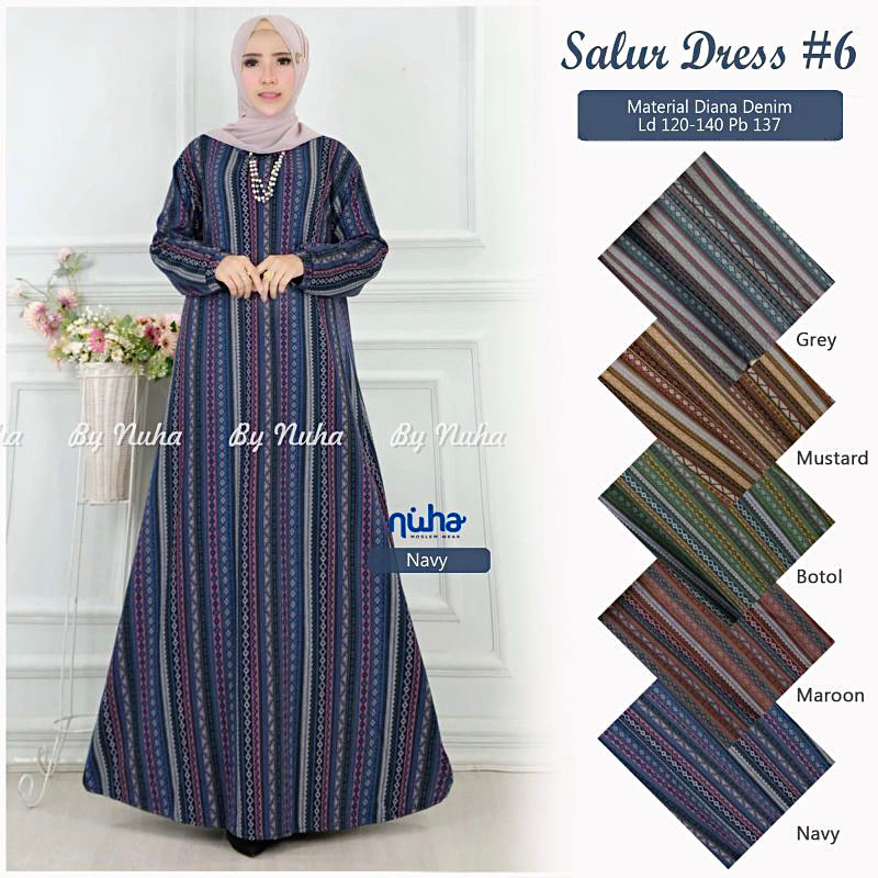 Belina Jumbo Maxy LD120 - Gamis Diana Denim Jumbo / Salur dress/ 025-7327