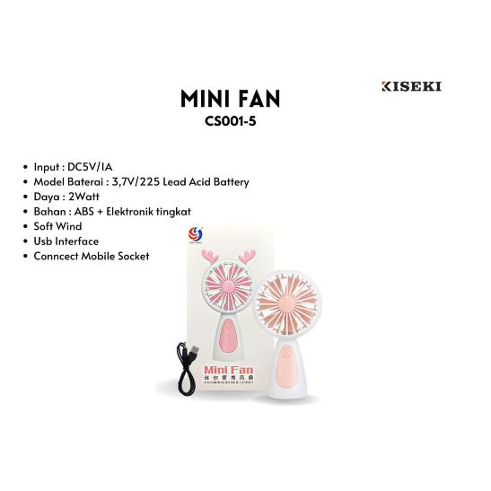 Kiseki Mini Fan Cs-001 Kipas Angin Mini Model Karakter Rechargeable