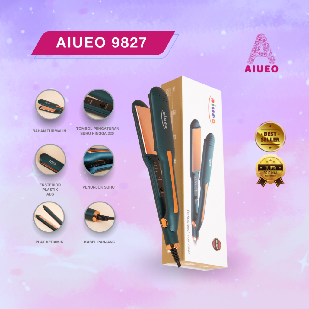 [GARANSI 18 BLN] • Catokan Curly Rambut AIUEO 9827 Hair Straightener &amp; Curler | Alat Meluruskan dan Keriting Rambut Plat Kemarik Turmalin - Warna Hijau