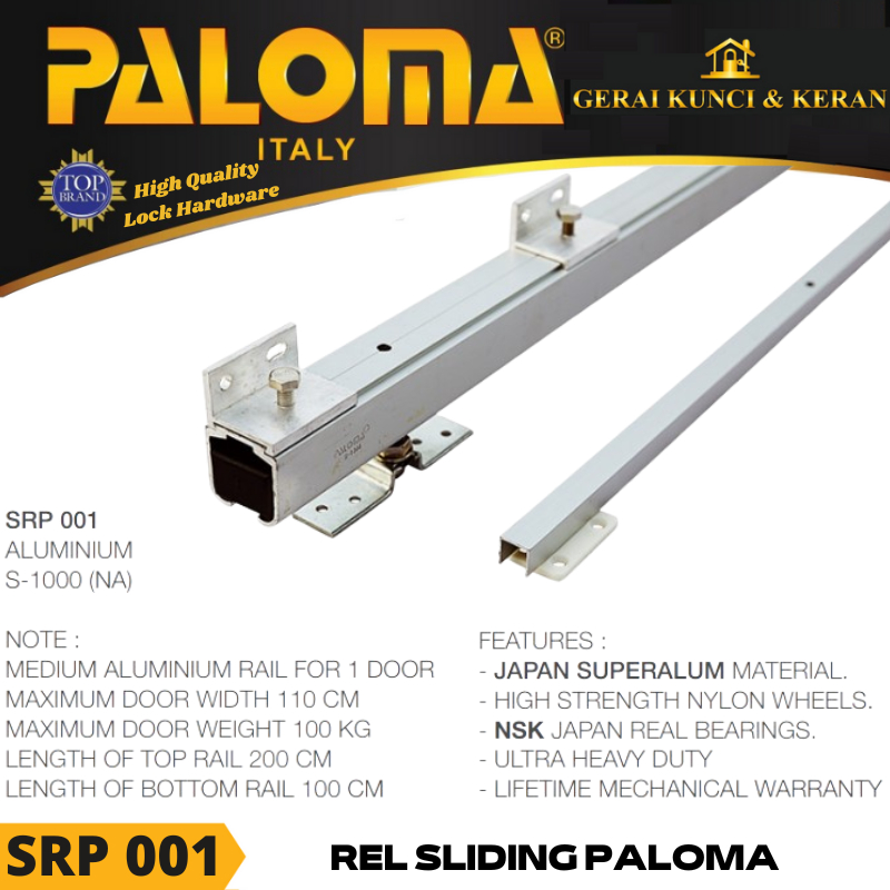 SLIDING RAIL PALOMA PINTU GESER SRP 001 2 METER REL SLIDING