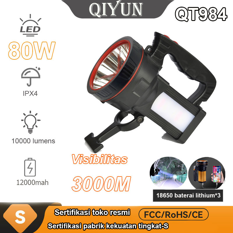 QYD SENTER LED SUPER TERANG 80W DENGAN HOLDER DAN LAMPU SAMPING IPX4 TAHAN AIR LAMPU SENTER QT984