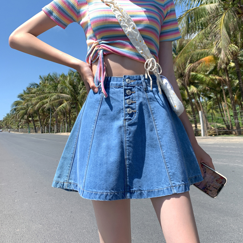 Rok Jeans Pendek Denim Skirt Rok Mini Jeans Wanita peplum skirts Pinggang Tinggi Denim Skirt/Rok midi/Rok Pendek korean style ootd