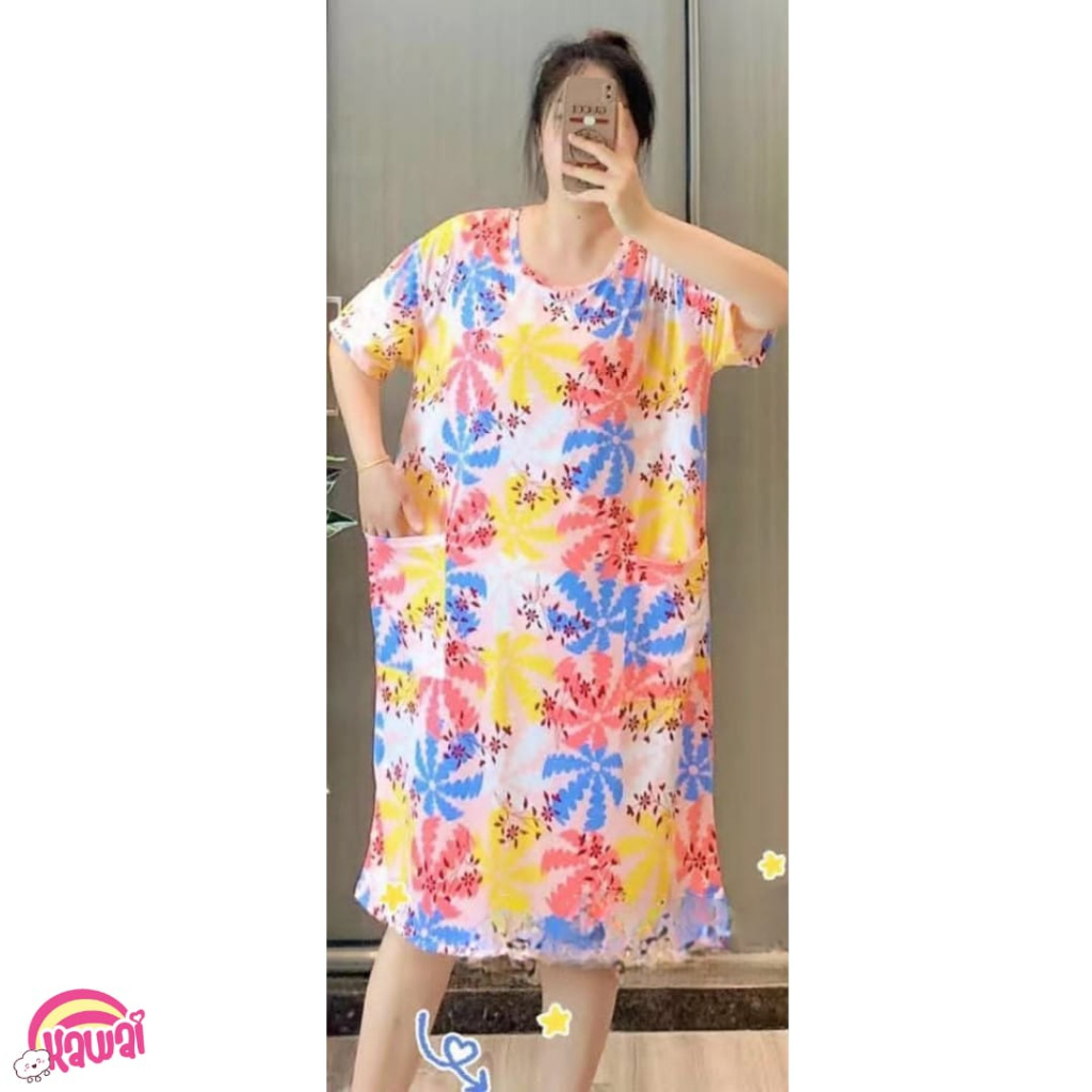 KAWAI BAJU TIDUR DASTER DRESS JUMBO KANTONG LD 130 OVERSIZED IMPORT