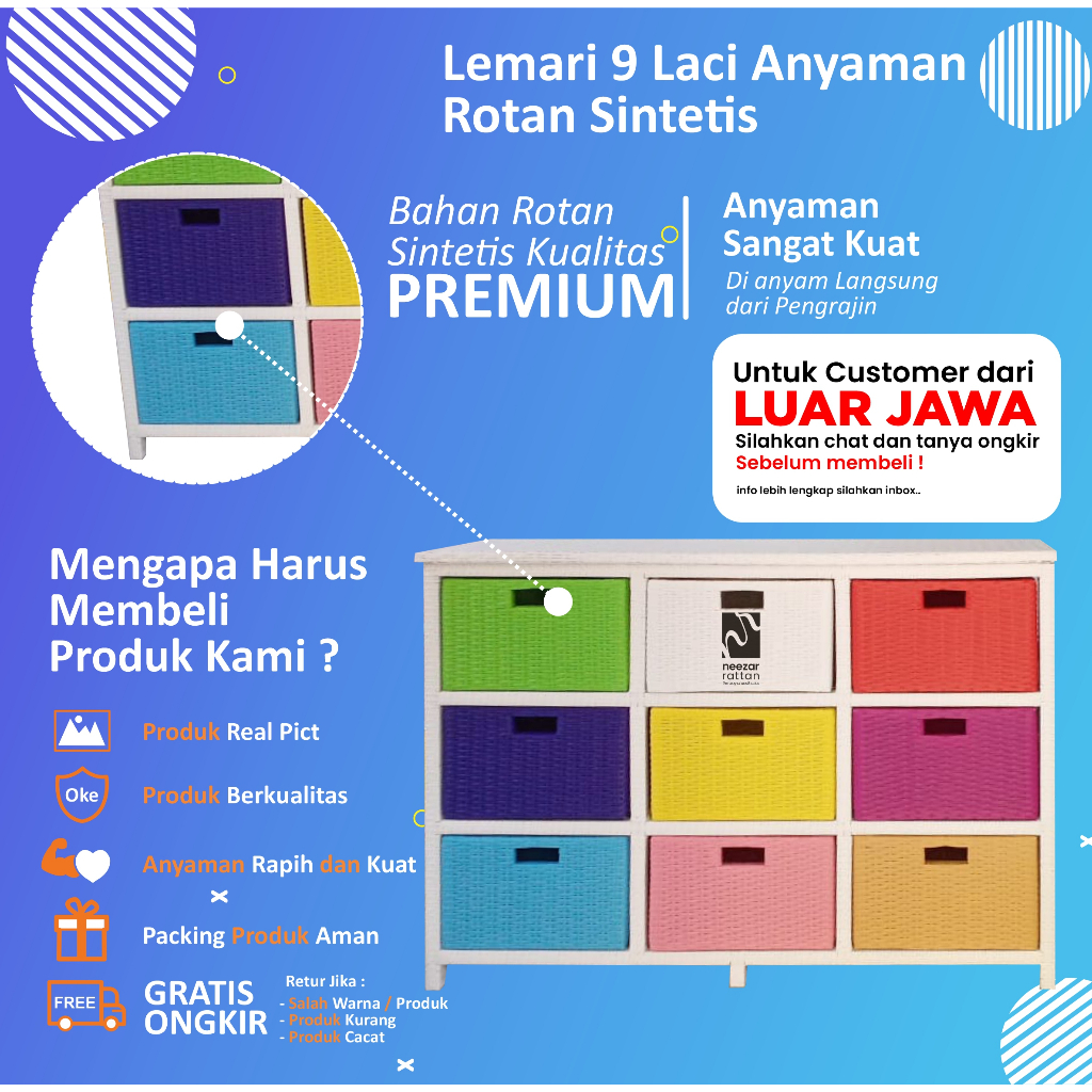Rak Tempat Serbaguna Lemari Laci Rotan Sintetis 9 laci