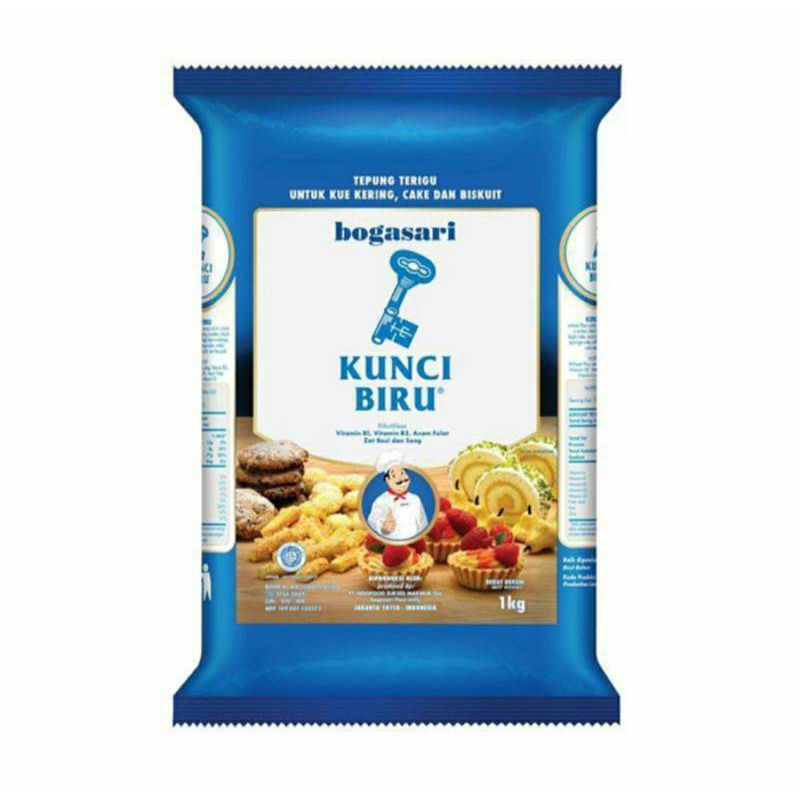 

Tepung Terigu Bogasari Kunci Biru atau Segitiga Biru kemasan 1kg Yogyakarta