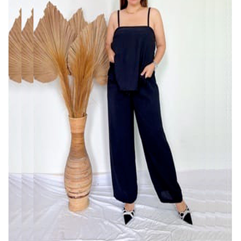 TWO PIECE SET BAJU DAN CELANA PANJANG WANITA ONE SET MOTIF POLOS SUPER NEW