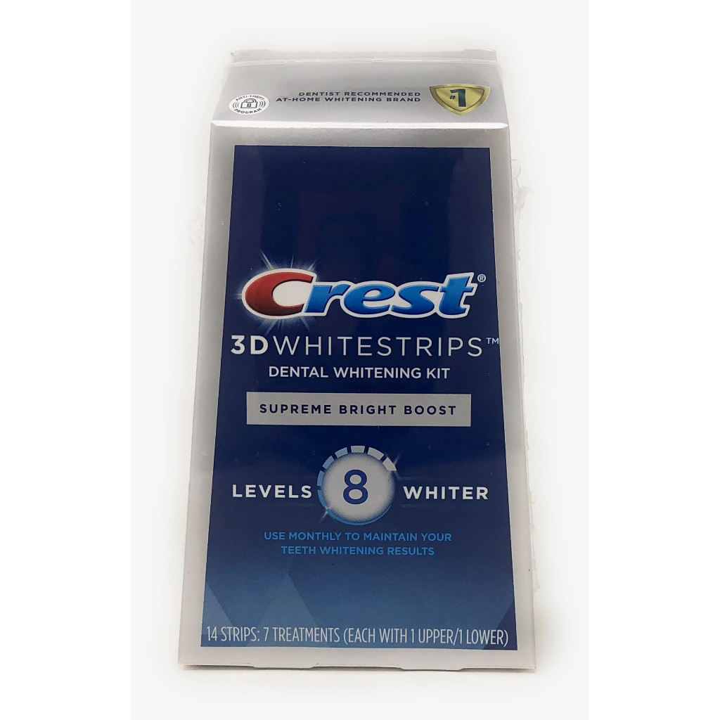 Crest 3D Whitestrips Supreme Bright Boost Teeth Whitening Strips, 8 Levels Whiter (ECER)