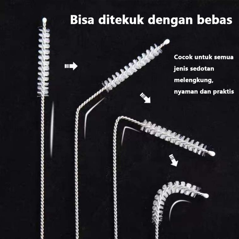 Sikat Sedotan Stainless Steel Brush Straw Stain Less Bengkok Lurus BA