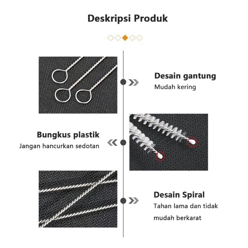 Sikat Sedotan Stainless Steel Brush Straw Stain Less Bengkok Lurus BA